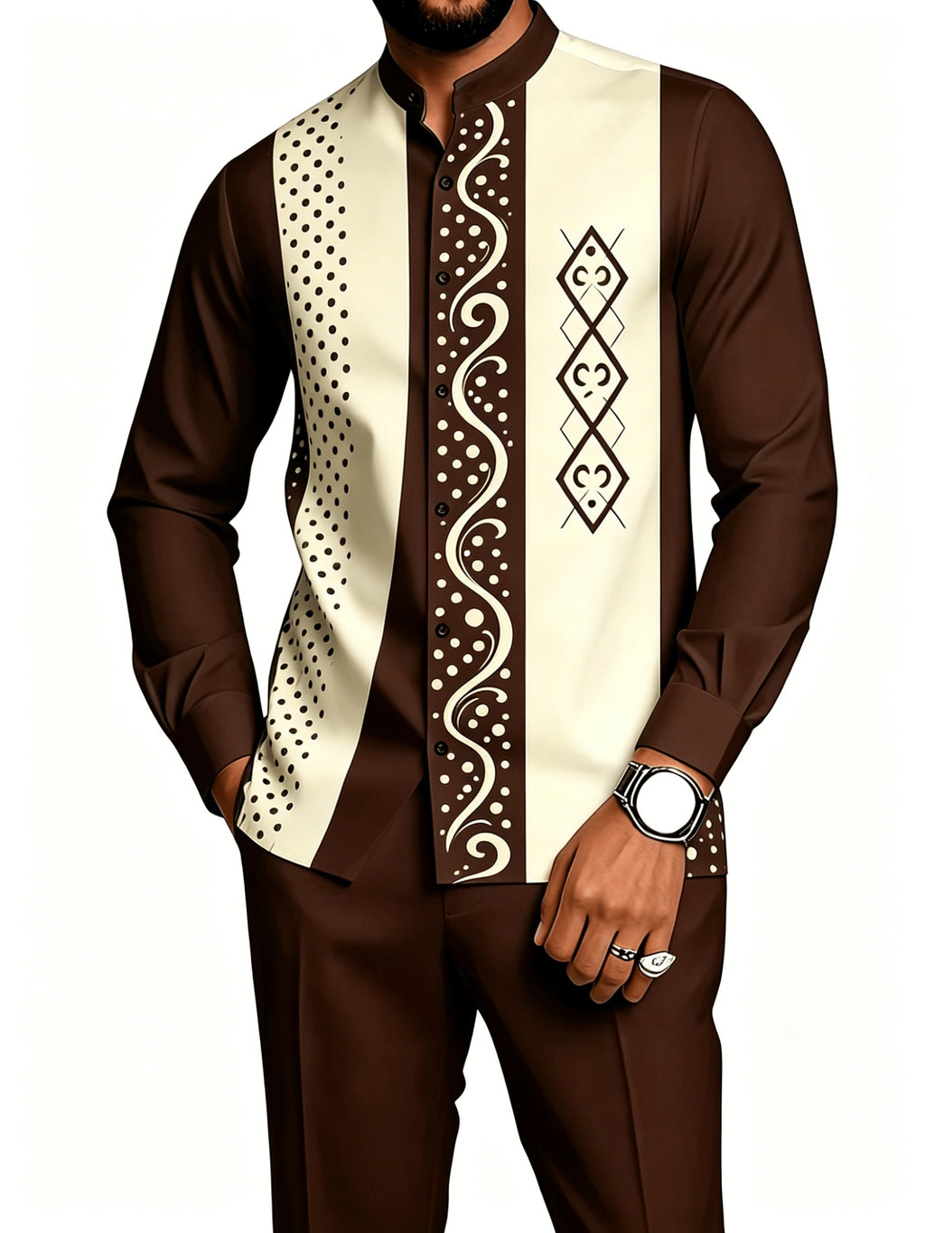 Men's 2-Piece Geometric Print Shirt Set - Breathable & Casual