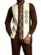 Men's 2-Piece Geometric Print Shirt Set - Breathable & Casual
