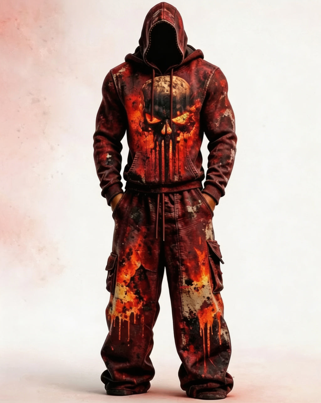 Men's Skull Graphic Hoodie & Sweatpants Set - Halloween Streetwear Outfit