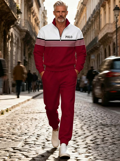 Men's Color Block Quarter-Zip Tracksuit Set