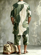 Men's Abstract Print Long Shirt and Cropped Pants Set product image 13