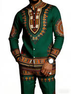 Men's Dashiki-Inspired Geometric Print Long Sleeve Shirt & Pants Set