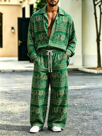 2026 New Men's Casual Printed Long-Sleeve Shirt and Pants Two-Piece Set