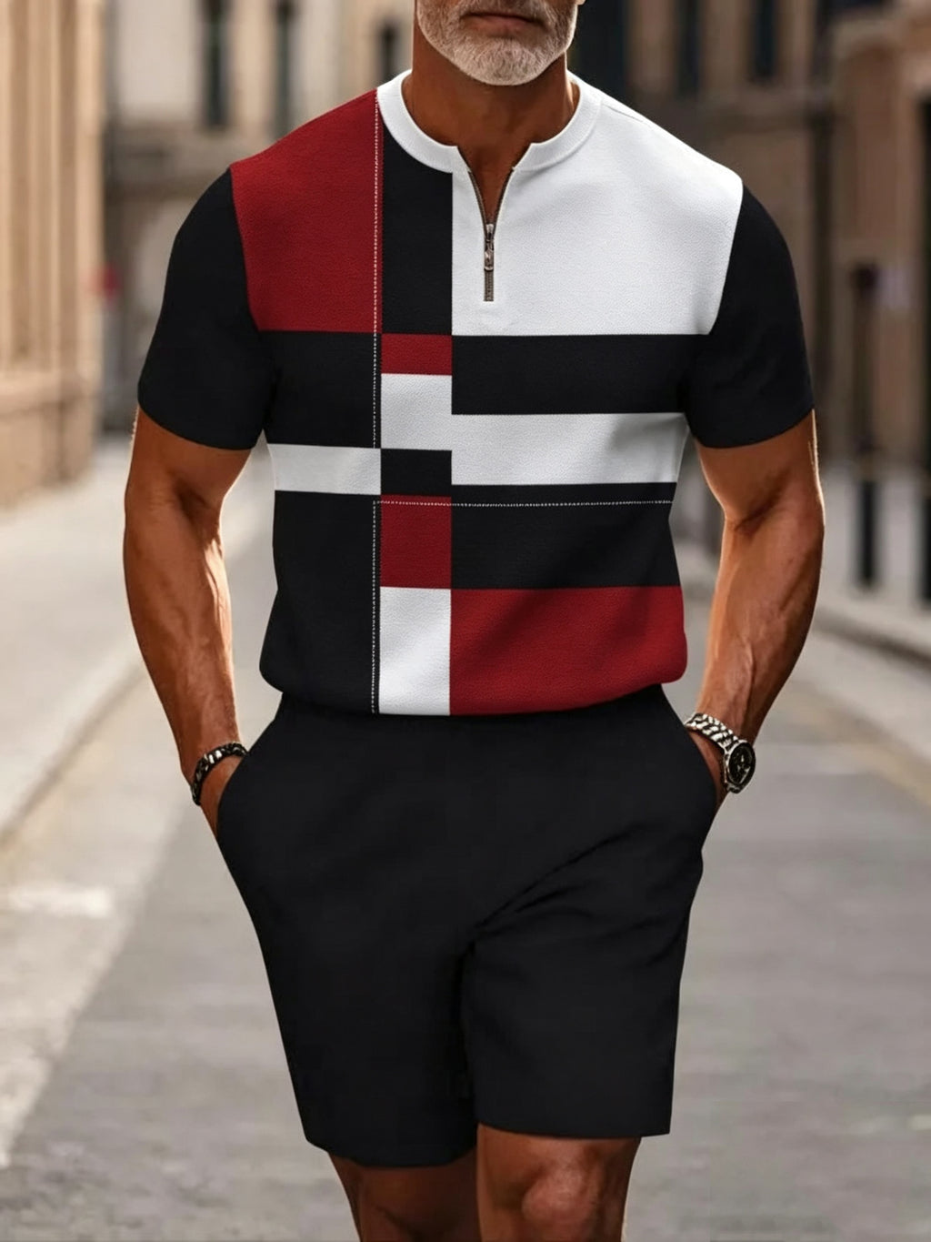 Men's Half-Zip Polo Shirt and Shorts Set product image 5