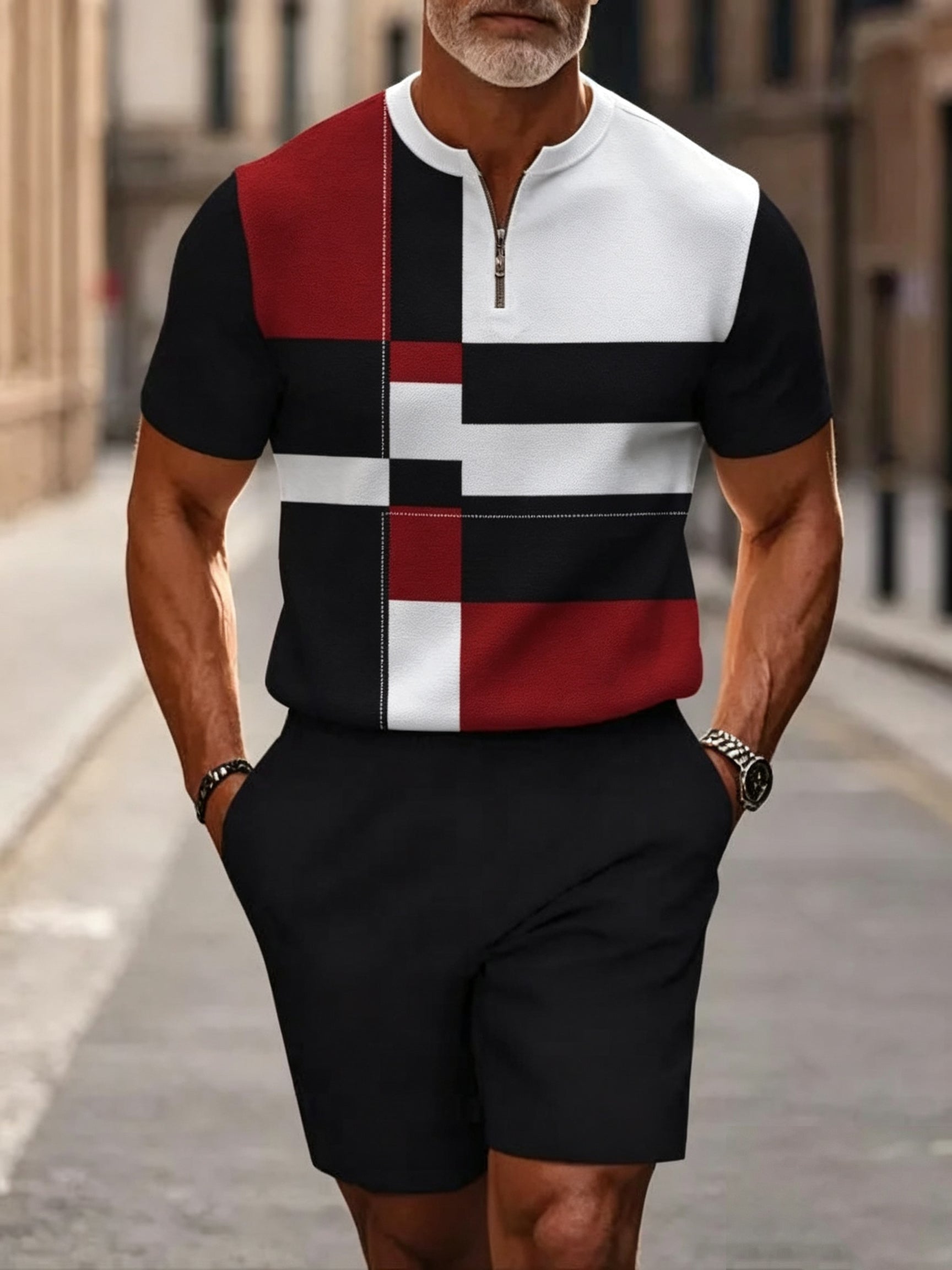 Men's Half-Zip Polo Shirt and Shorts Set product image 5