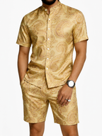 Men's Silver Paisley Short Sleeve Shirt & Shorts Set