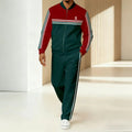 Men's Green Red Zip Up Tracksuit Set - Striped Jacket & Track Pants