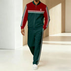 Men's Green Red Zip Up Tracksuit Set - Striped Jacket & Track Pants