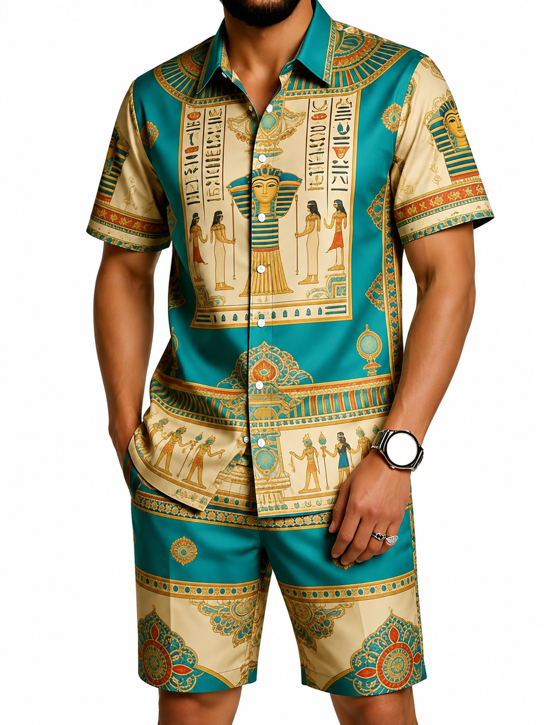 Men's African Print Short Sleeve Shirt and Pants Set