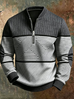 Men's Green Geometric Half-Zip Pullover