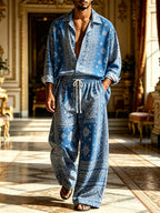 2026 New Men's Casual Printed Long-Sleeve Shirt and Pants Two-Piece Set