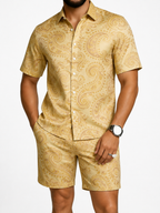 Men's Silver Paisley Short Sleeve Shirt & Shorts Set