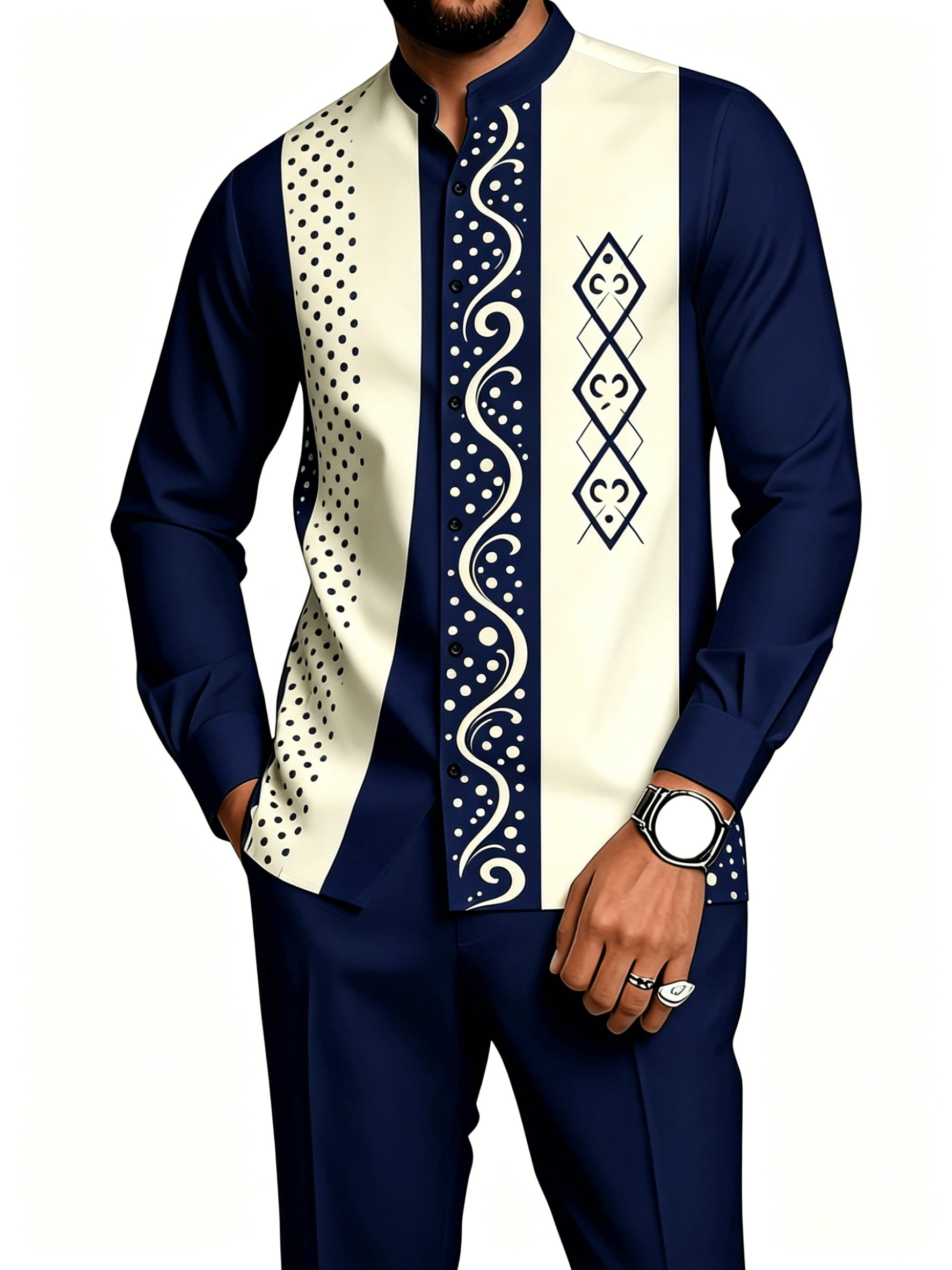 Men's 2-Piece Geometric Print Shirt Set - Breathable & Casual