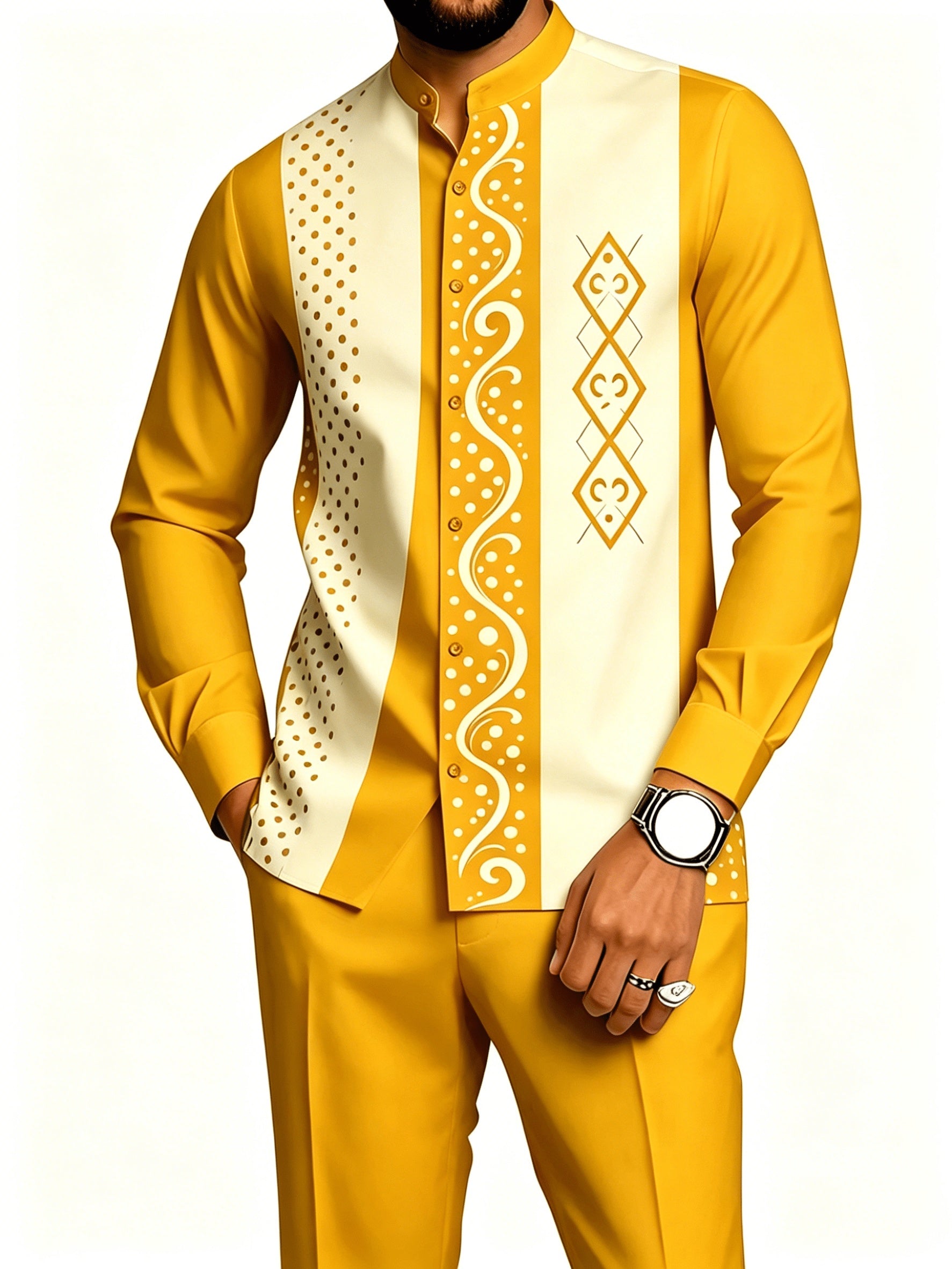 Men's 2-Piece Geometric Print Shirt Set - Breathable & Casual