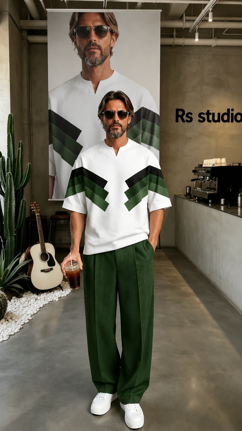 Men's Short Sleeve Shirt and Wide Leg Pants Set