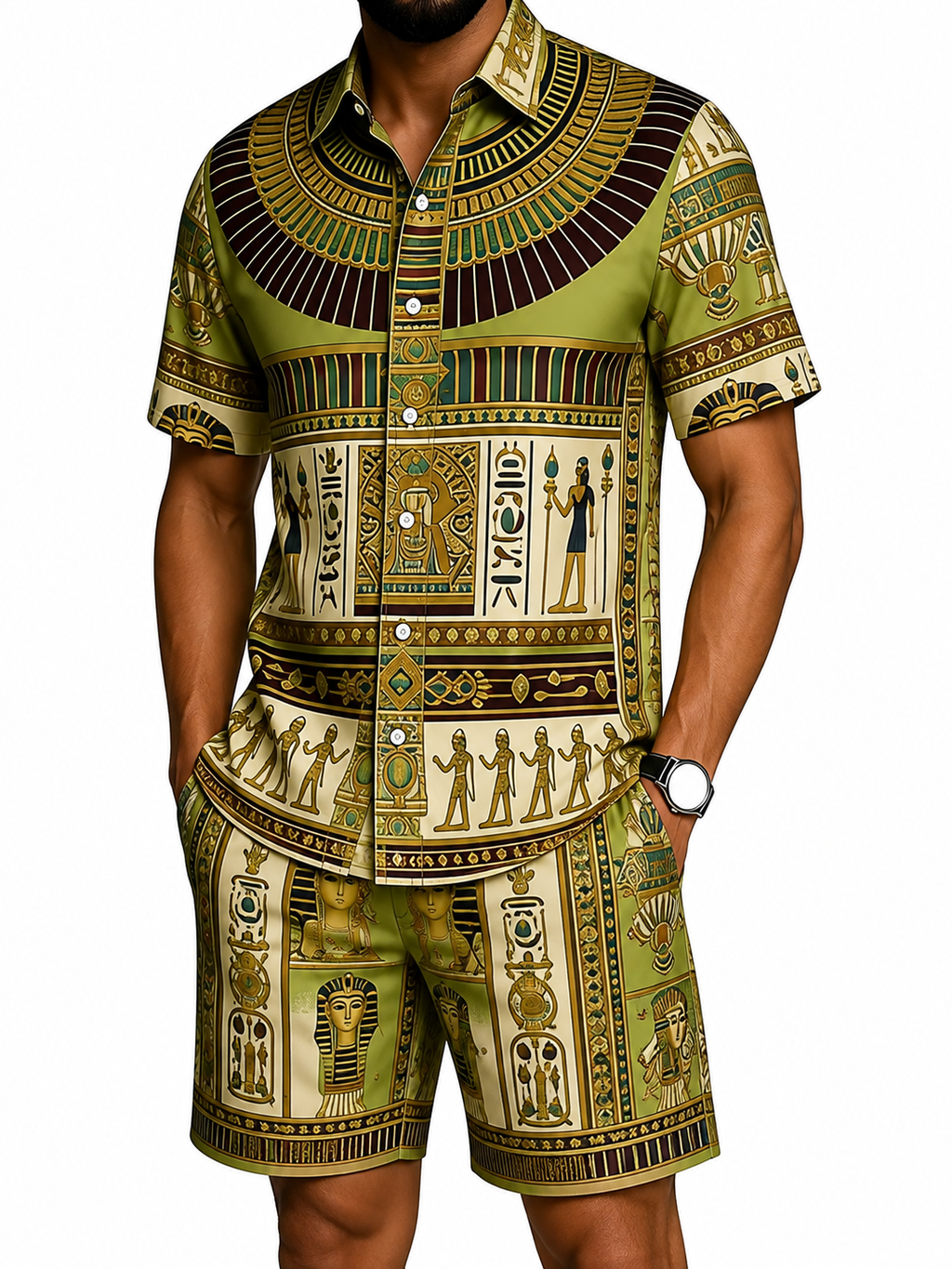 Men's African Print Short Sleeve Shirt and Pants Set