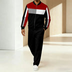 Men's Green Red Zip Up Tracksuit Set - Striped Jacket & Track Pants