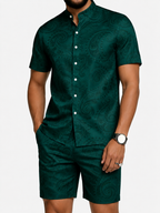 Men's Silver Paisley Short Sleeve Shirt & Shorts Set