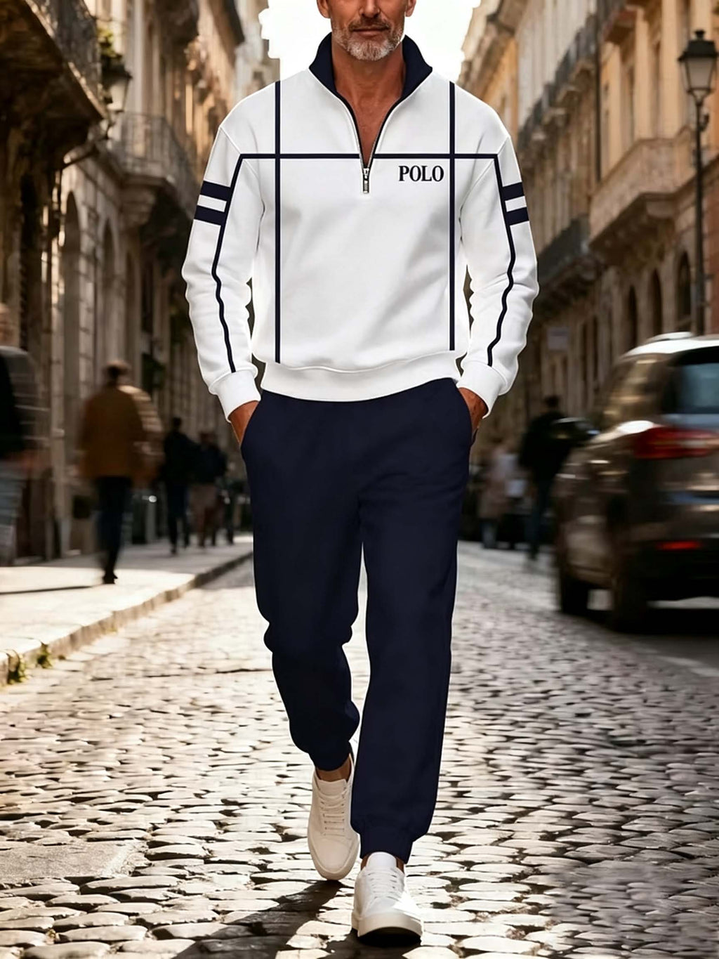 Men's Color Block Quarter-Zip Tracksuit Set