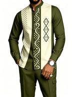 Men's 2-Piece Geometric Print Shirt Set - Breathable & Casual