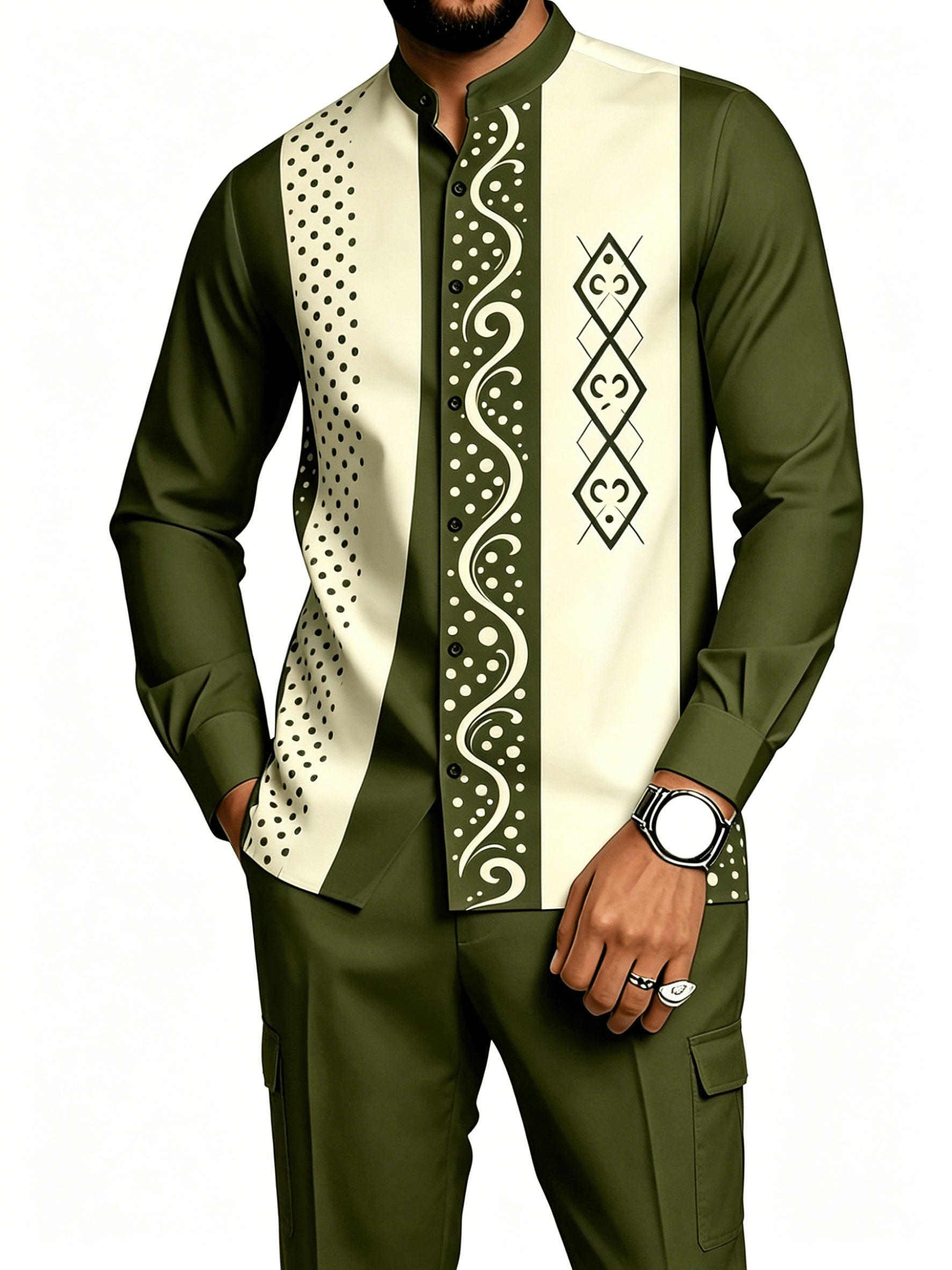 Men's 2-Piece Geometric Print Shirt Set - Breathable & Casual