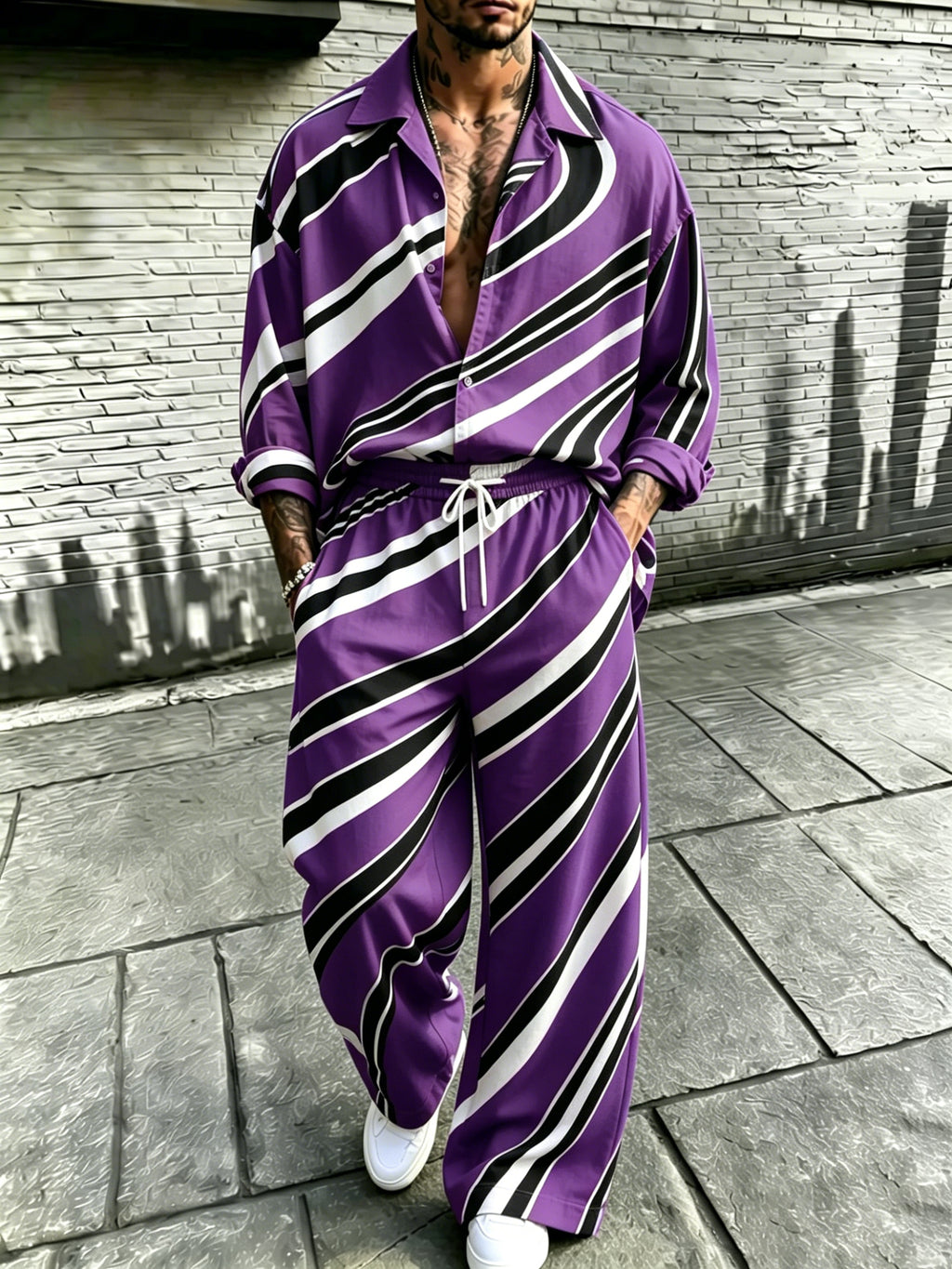 Men's Irregular Print Long Sleeve Shirt and Pants Set product image 1