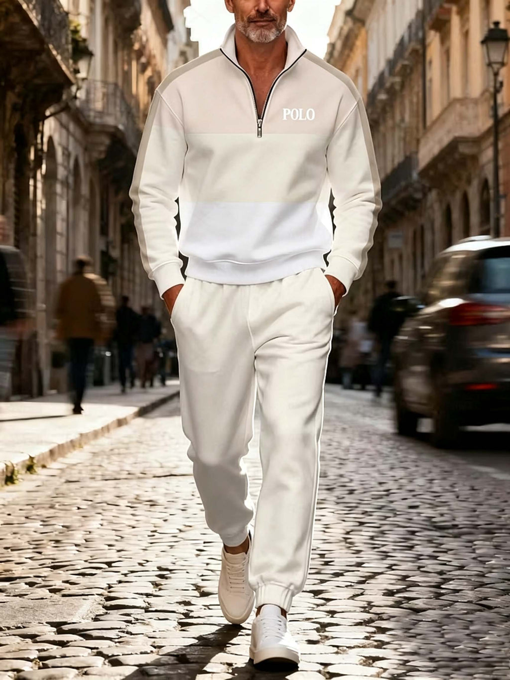 Men's Color Block Quarter-Zip Tracksuit Set