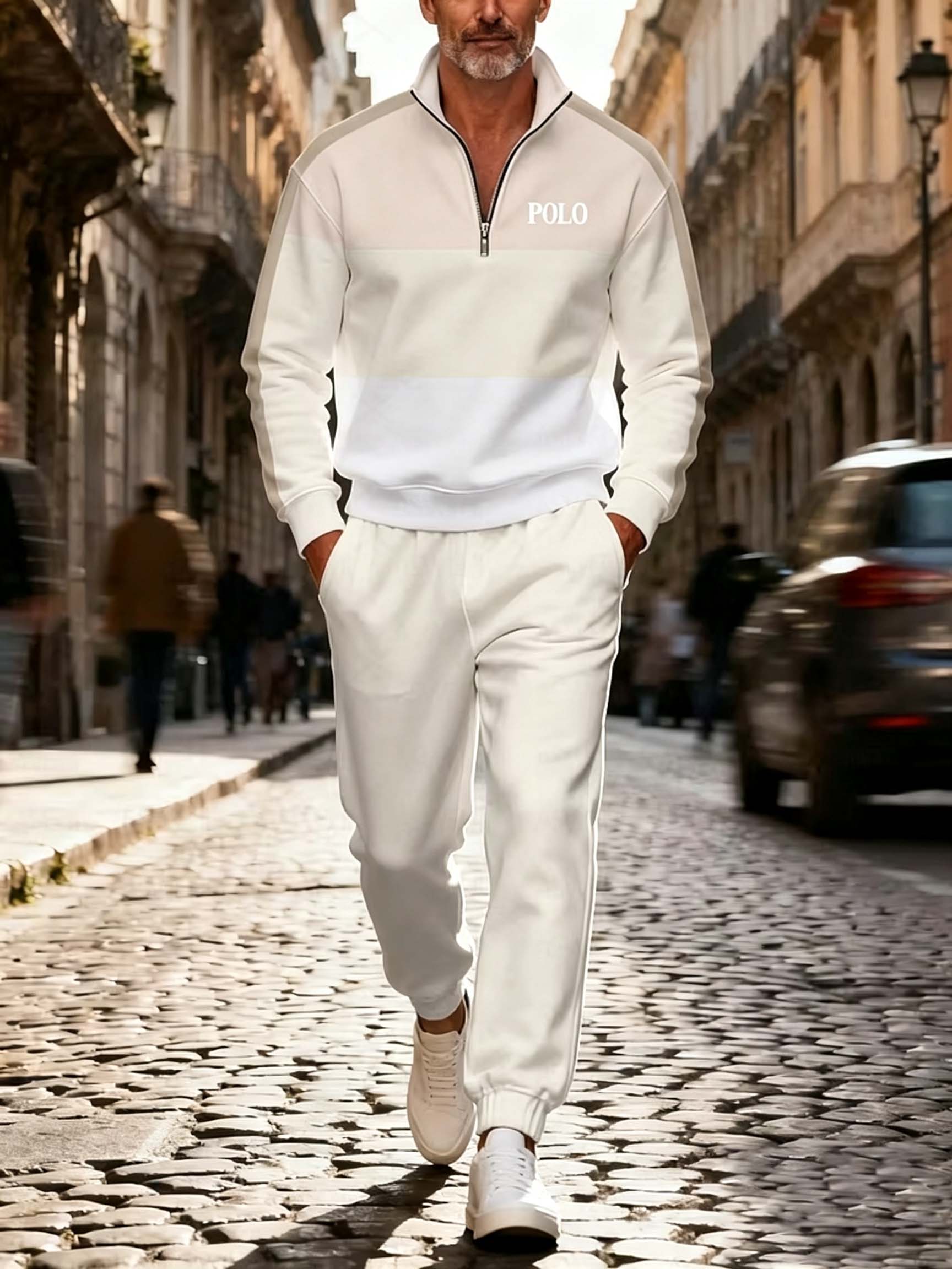 Men's Color Block Quarter-Zip Tracksuit Set