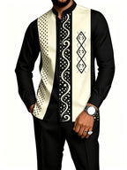 Men's 2-Piece Geometric Print Shirt Set - Breathable & Casual