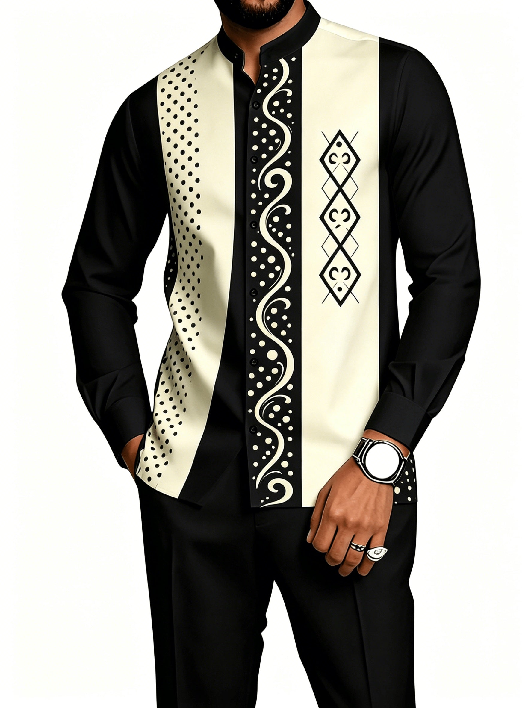 Men's 2-Piece Geometric Print Shirt Set - Breathable & Casual