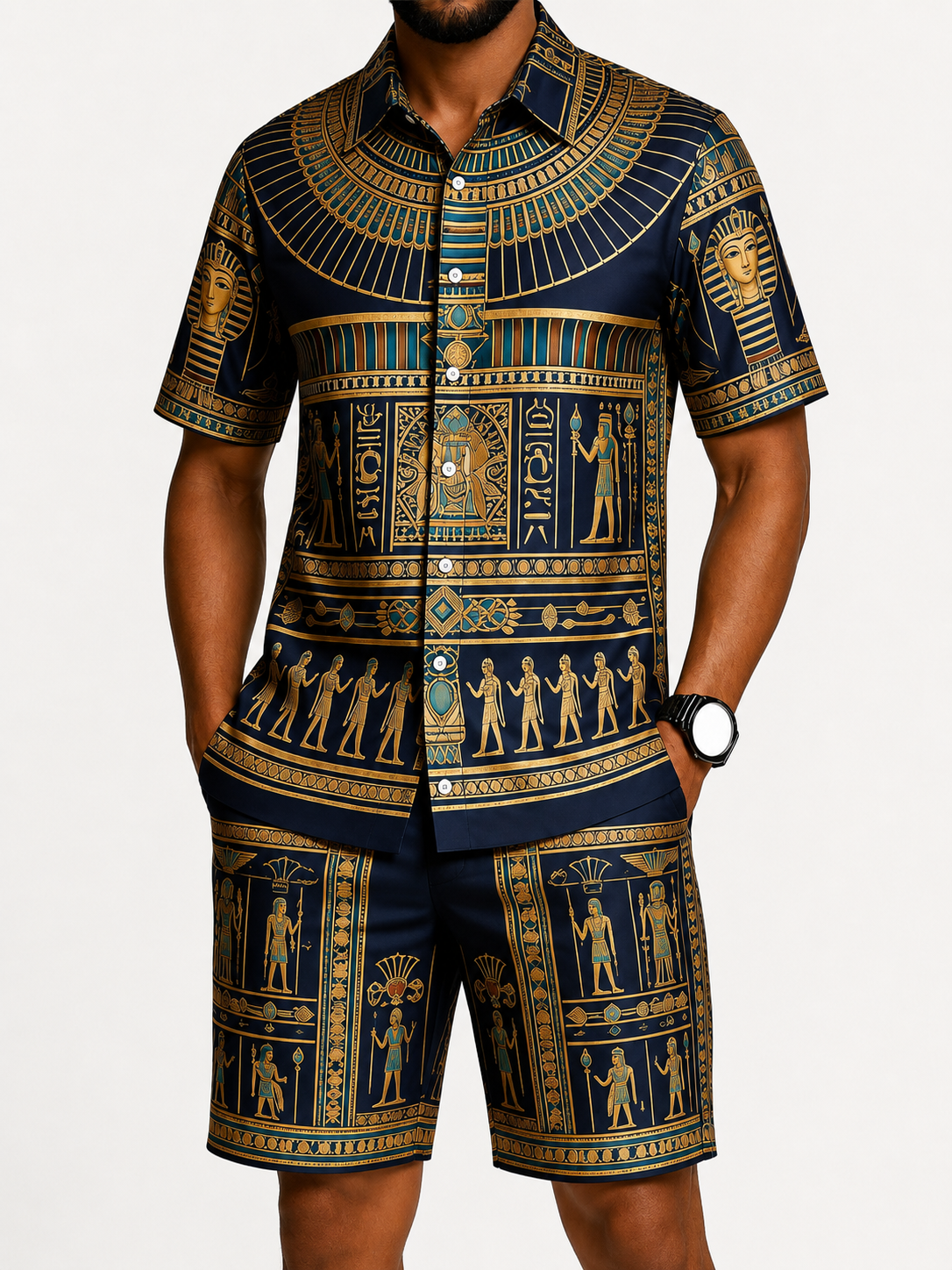 Men's African Print Short Sleeve Shirt and Pants Set