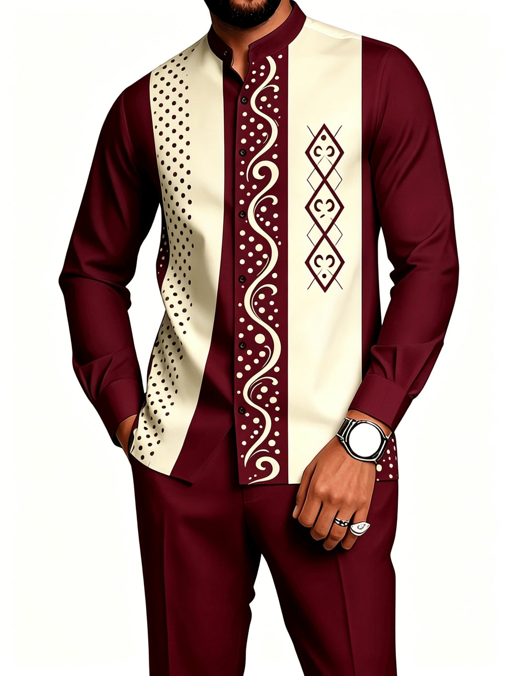 Men's 2-Piece Geometric Print Shirt Set - Breathable & Casual