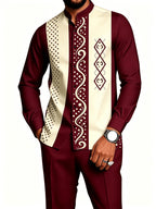 Men's 2-Piece Geometric Print Shirt Set - Breathable & Casual