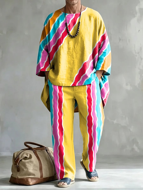Men's Abstract Print Crew Neck Top and Pants Set product image 2