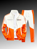 Paris logo tracksuit: Casual sports jacket + jogging pants, suitable for all seasons, featuring a multi-color blocking design.