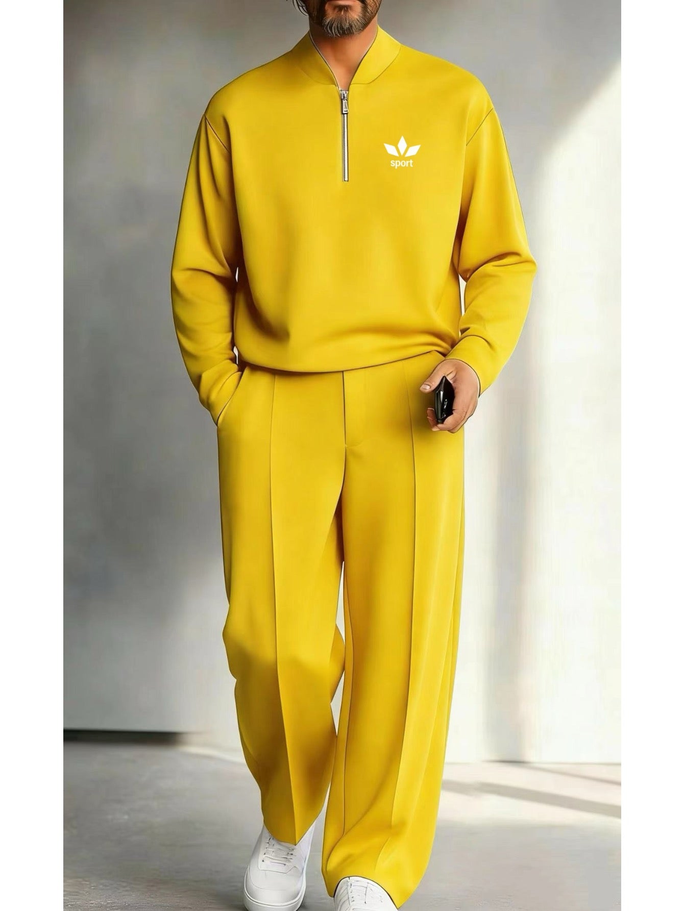 Men's Quarter Zip Pullover &amp; Pleated Pants Set - Smart Casual Two Piece Outfit
