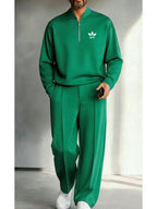 Men's Quarter Zip Pullover &amp; Pleated Pants Set - Smart Casual Two Piece Outfit