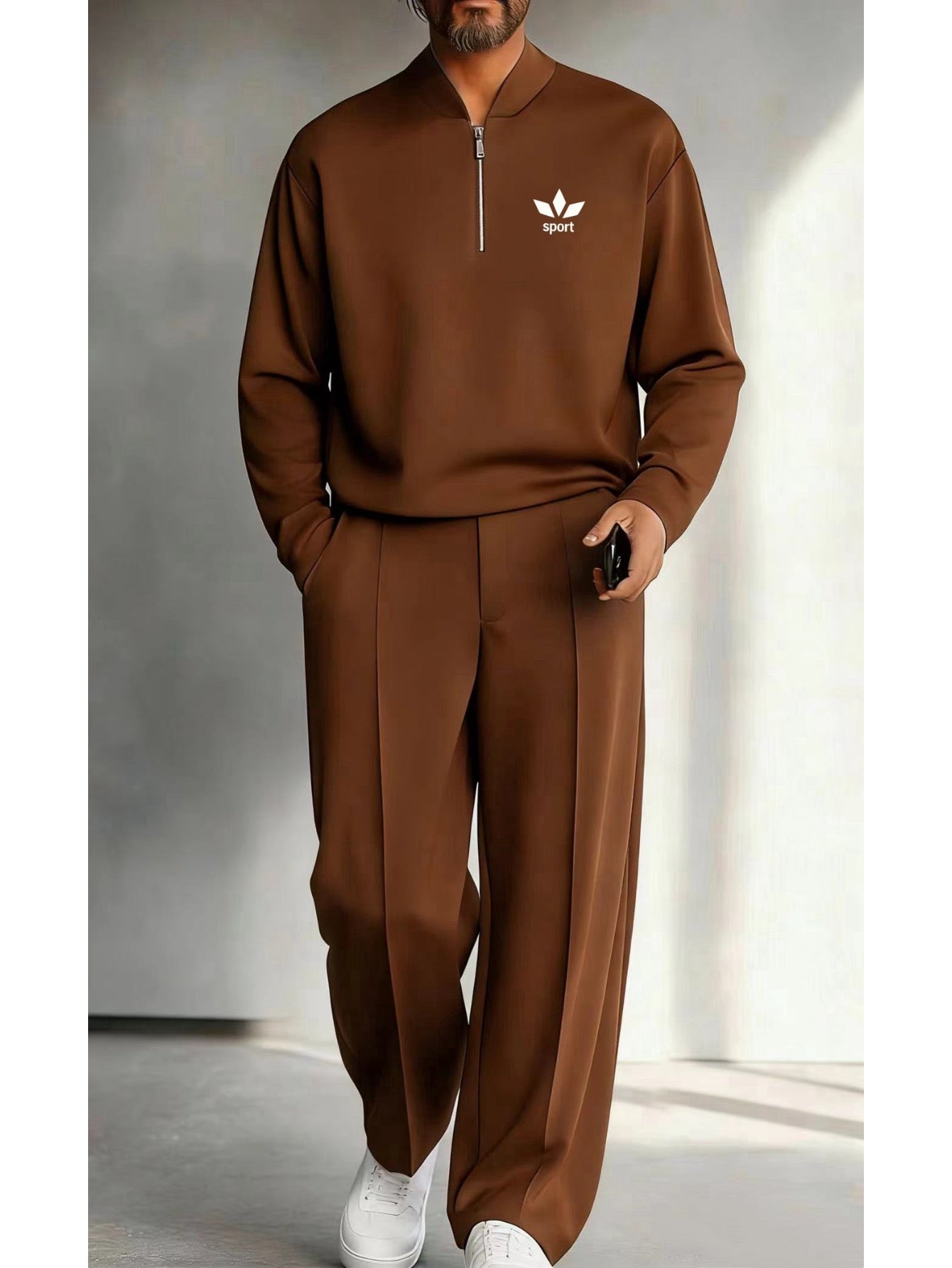 Men's Quarter Zip Pullover &amp; Pleated Pants Set - Smart Casual Two Piece Outfit