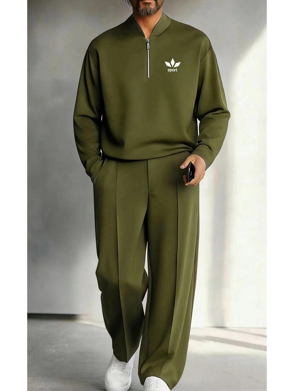 Men's Quarter Zip Pullover &amp; Pleated Pants Set - Smart Casual Two Piece Outfit