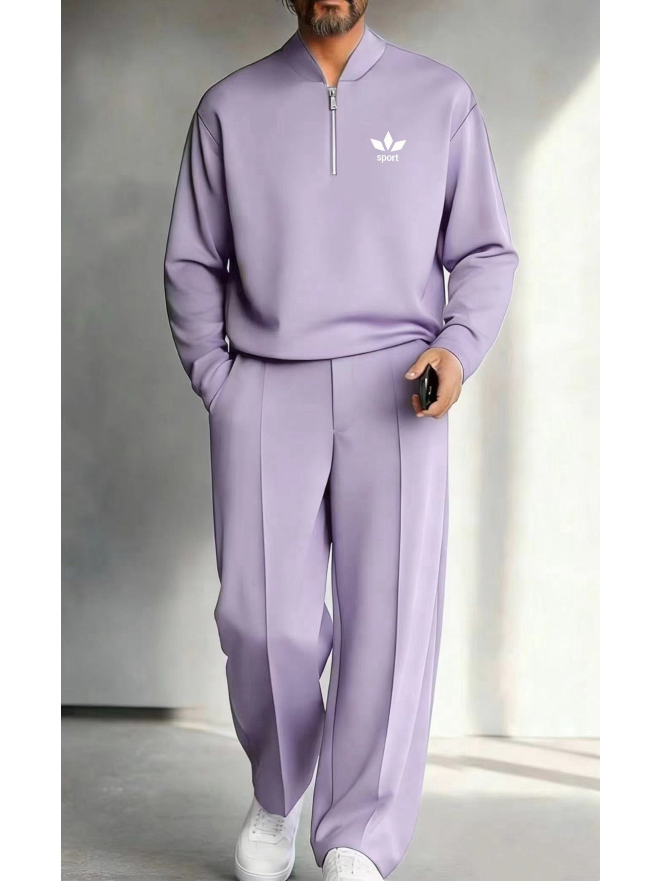 Men's Quarter Zip Pullover &amp; Pleated Pants Set - Smart Casual Two Piece Outfit