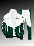 Paris logo tracksuit: Casual sports jacket + jogging pants, suitable for all seasons, featuring a multi-color blocking design.