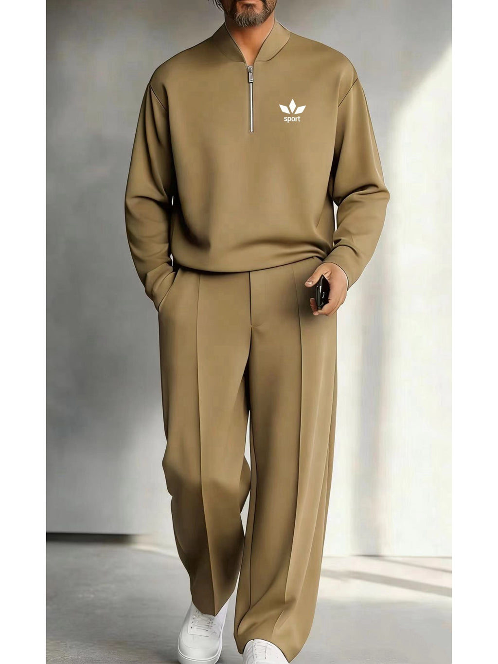 Men's Quarter Zip Pullover &amp; Pleated Pants Set - Smart Casual Two Piece Outfit