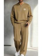Men's Quarter Zip Pullover &amp; Pleated Pants Set - Smart Casual Two Piece Outfit