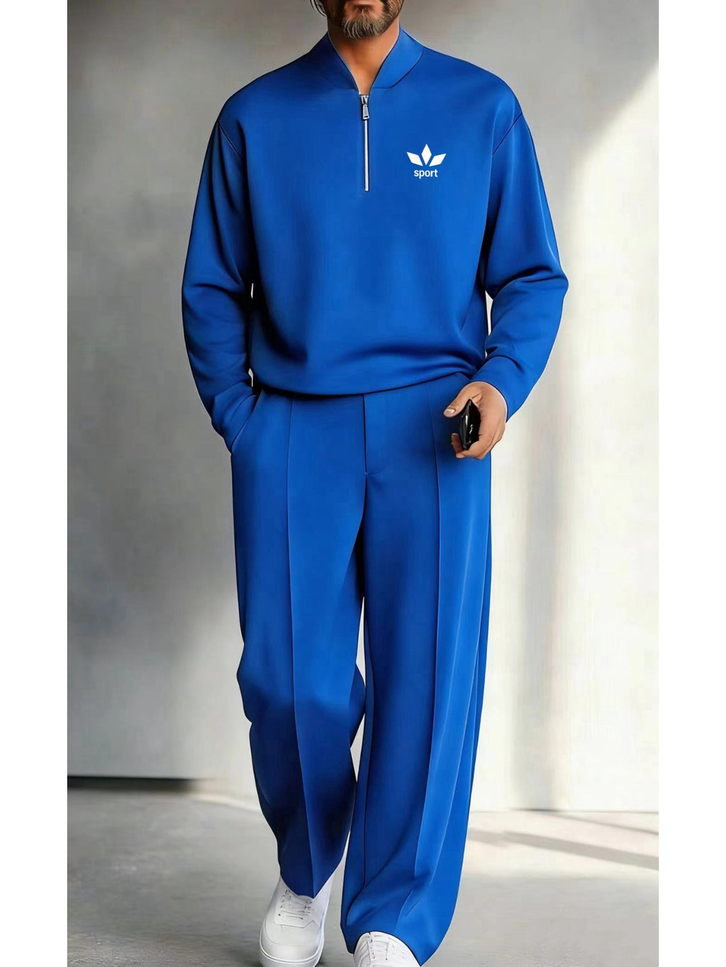 Men's Quarter Zip Pullover &amp; Pleated Pants Set - Smart Casual Two Piece Outfit