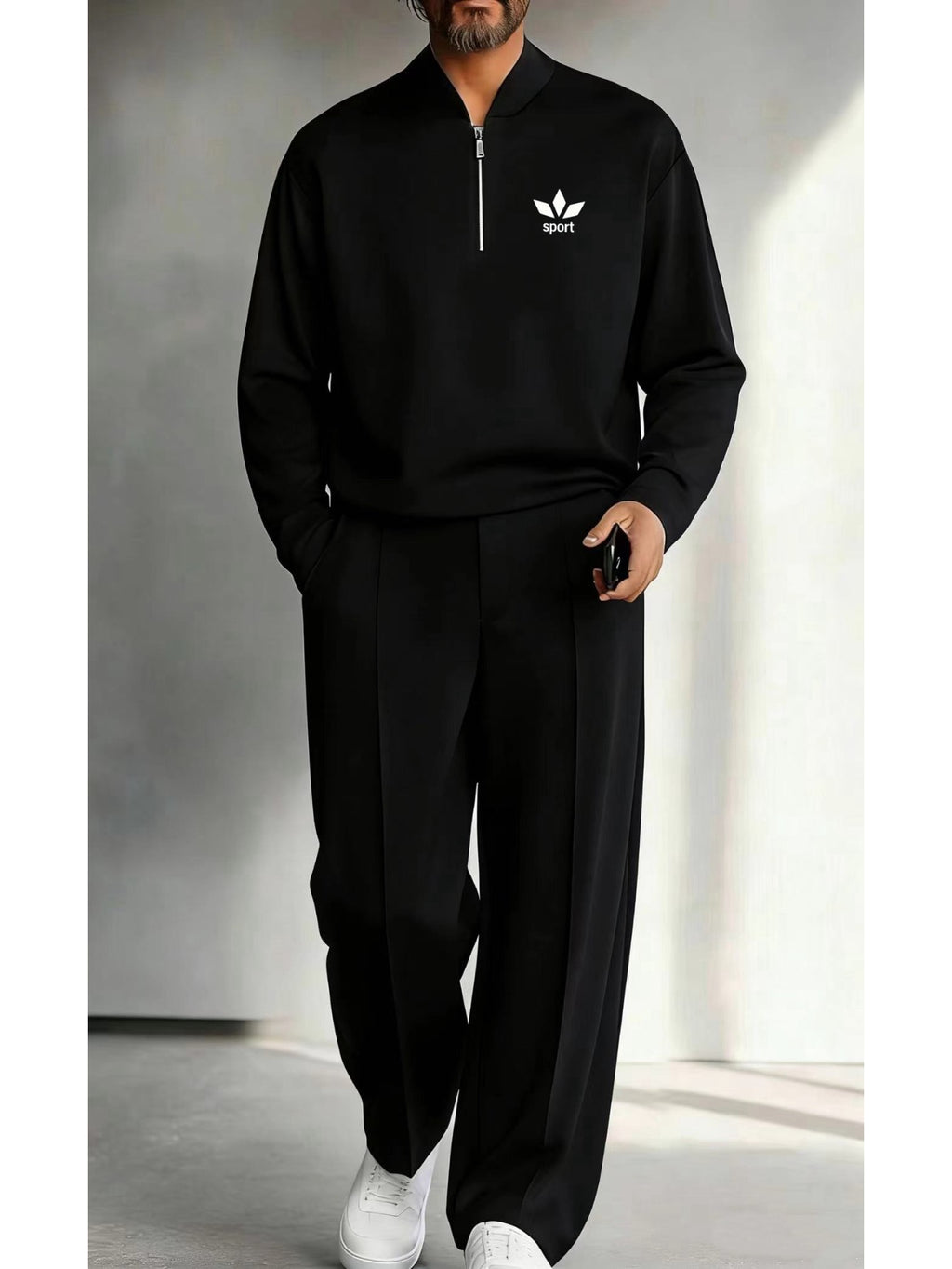Men's Quarter Zip Pullover &amp; Pleated Pants Set - Smart Casual Two Piece Outfit