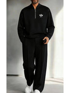 Men's Quarter Zip Pullover &amp; Pleated Pants Set - Smart Casual Two Piece Outfit