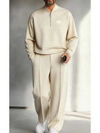 Men's Quarter Zip Pullover &amp; Pleated Pants Set - Smart Casual Two Piece Outfit