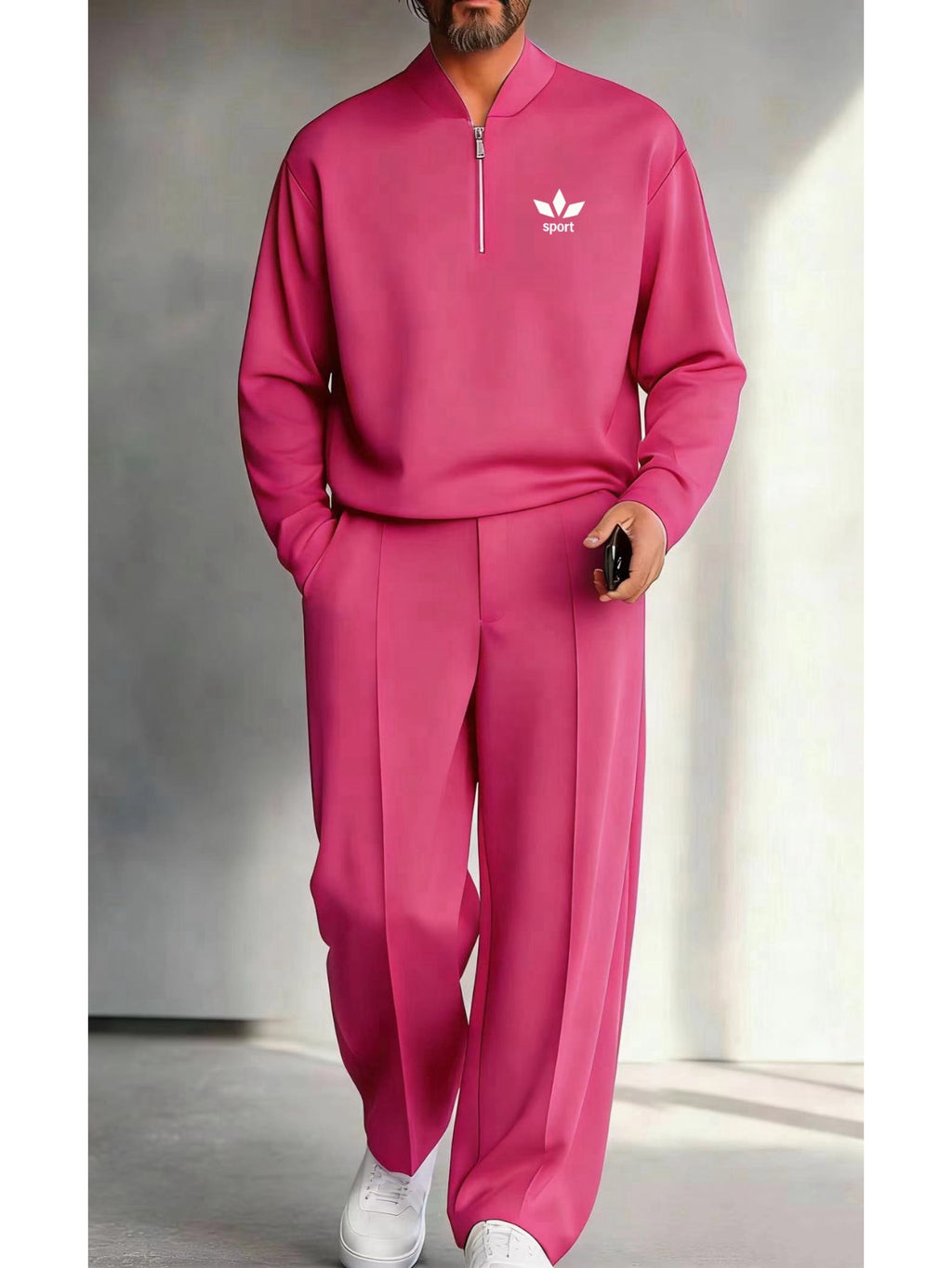 Men's Quarter Zip Pullover &amp; Pleated Pants Set - Smart Casual Two Piece Outfit