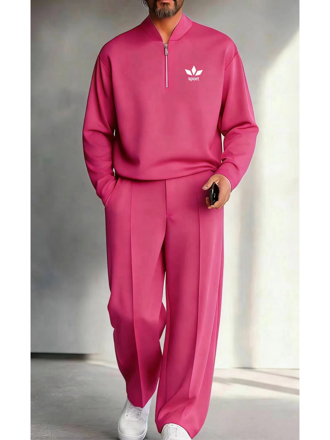 Men's Quarter Zip Pullover &amp; Pleated Pants Set - Smart Casual Two Piece Outfit