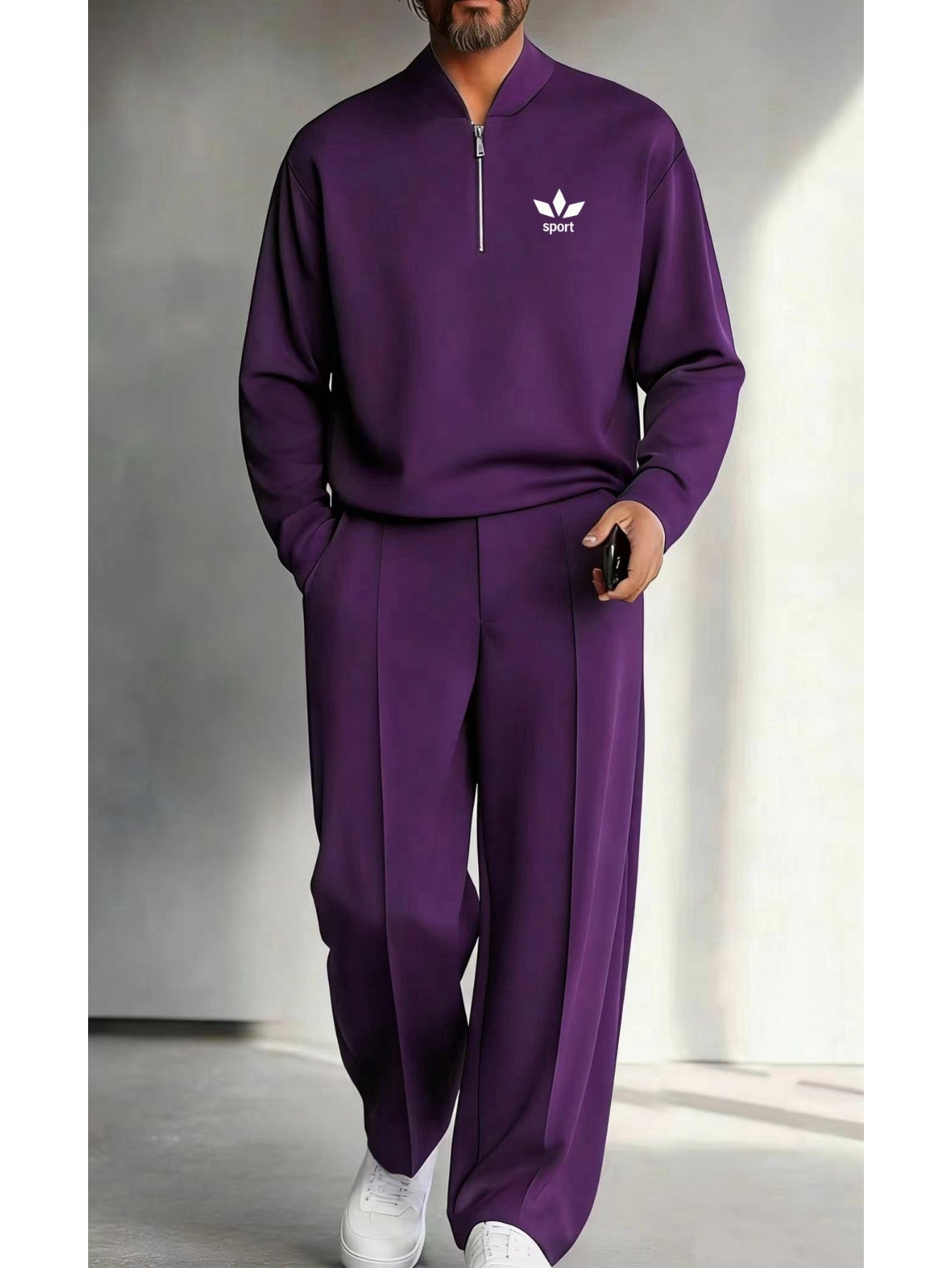 Men's Quarter Zip Pullover &amp; Pleated Pants Set - Smart Casual Two Piece Outfit